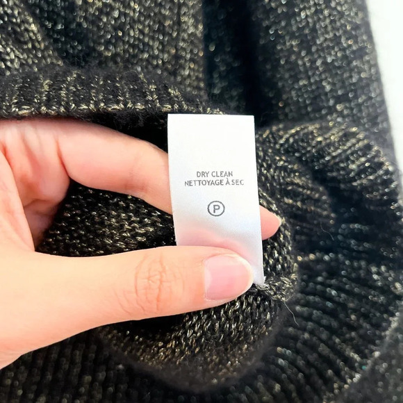 ALC Merino Wool Alpaca Blend Black Metallic Asymmetric Hem Designer Knit Sweater - Picture 6 of 8